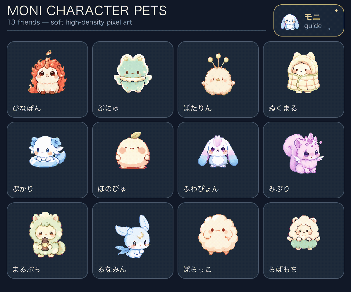 モニを含むMONI PETSの精霊たち
